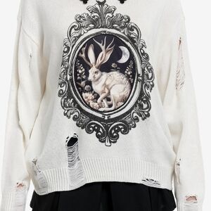 Thorn & Fable Jackalope Distressed Knit Womens Sweater Cream Color 3XL NEW